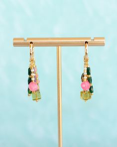 Green Drop Earrings With Dangling Charms, Trendy Small Hoop Earrings With Dangling Beads, Czech Glass Dangle Hoop Earrings As Gift, Address Change, Earring Inspo, Earrings Colorful, Rainbow Jewelry, Earrings Beaded, Maximalism