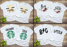 Little Big Shirts, Big Little Shirts, Sorority Reveal Party Shirts, Big Lil Gbig Tanks, Big Little Sister Shirts, Sorority TanksORDER INSTRUCTIONS:When checking out please include following information:1) Size and Style2) Choose the Design Option. (1. Tiger, 2. Flowers, 3. Starbuкs, 4. Rock and Roll)3) Enter text to be placed on logo like in sample images.We use only High Quality Ink. It's an actual ink not decal, vinyl and etc. All t-shirts are unisex and 100% CottonUsually, we ship within 1-3 Little Sister Shirts, Big Little Shirts Sorority, Sorority Reveal Shirts, Big Little Sorority Shirts, Big Shirts, Big Little Basket, Little Shirts, Cheer Tshirts, Big Little Shirts