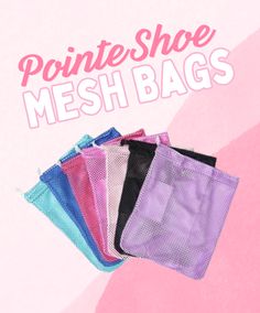 five pairs of mesh bags on pink background