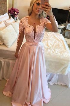 Pink Satin Prom Dress, Long Elegant Prom Dresses, Satin Prom Dress Long, Prom Dresses A Line, Junior Party Dresses, Dresses A Line, Prom Dresses Elegant, Long Formal Gowns, Long Sleeve Prom