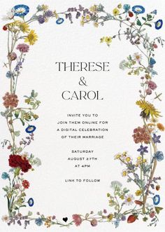 an ornate floral frame is featured in this wedding card