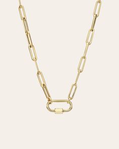 14k Gold Large Paper Clip Chain with Carabiner Necklace - Zoe Lev Jewelry Thick Gold Chain Necklace, Diamond Bezel Bracelet, Carabiner Necklace, 14k Gold Initial Necklace, Space Necklace, Thick Gold Chain, Custom Jewelry Box, Diamond Initial Necklace, Character Board