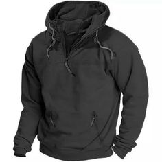 Mens Outdooor 1/4 Zip Hooded Military Tactical Sweatshirt Hoodie Techwear Hoodie With Kangaroo Pocket, Solid Color Hoodie With Pockets For Outdoor Activities, Techwear Hoodie With Kangaroo Pocket For Outdoor, Outdoor Techwear Sweatshirt With Kangaroo Pocket, Hoodie With Pockets For Outdoor Activities, Functional Hoodie With Kangaroo Pocket For Outdoors, Solid Color Fleece Hoodie For Outdoor, Solid Fleece Hoodie For Outdoor, Half-zip Hoodie With Kangaroo Pocket For Outdoors