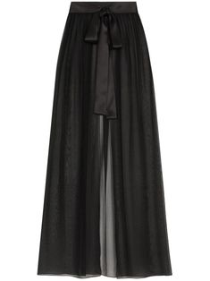 black silk fully pleated semi-sheer construction front bow fastening long length Open Front Skirt, Black Silk Skirt, Skirt Flowy, Skirts Flowy, Skirt Silk, Tulle Maxi Skirt, Chiffon Maxi Skirt, Skirt With Belt, Womens Maxi Skirts