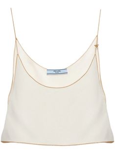 Shop Prada Sablé cropped camisole top Elegant Crop Top With Delicate Straps, Elegant Camisole Crop Top With Delicate Straps, Elegant Evening Crop Top With Adjustable Straps, Elegant Cami Crop Top With Delicate Straps, Elegant White Crop Top With Adjustable Straps, Elegant Cropped Tops With Adjustable Straps, Cropped Camisole, Triangle Logo, Chain Link