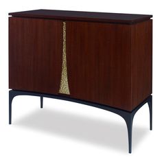 the sideboard is made out of wood and has gold paint on it's sides