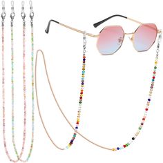 PRICES MAY VARY. 【Material & Size】 Eyeglasses chains are made of high quality colorful plastic beads, metal anti-slip clip loop and silica gel anti-slip buckle. Total Length: 33 inches (84cm). 【Mufti-functional Chain】 Adjustable loop fits for most kinds of glasses. Not only can be a eyeglasses chain, but also a fashionably decorative necklace chain, bracelet or face mask chain. 【Easy to Use】 Push the silica gel anti-slip buckle through glasses leg, move up the metal anti-slip clip loop to lock t Eyeglasses Chains, Eyeglasses Chain, Sunglasses Strap, Mask Chain, Eyeglass Chain, Silica Gel, Plastic Beads, Phone Charm, Necklace Chain