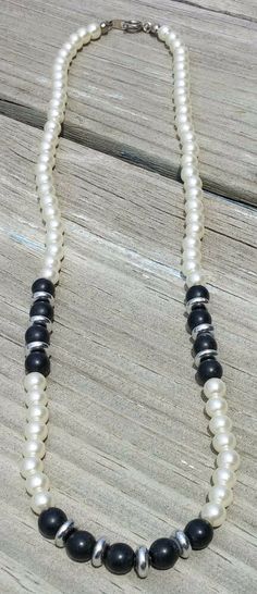 Vintage Choker Necklace Black Bead and Faux Pearl 17 Inch #Choker Affordable Handmade Vintage Choker, Choker Necklace Black, Vintage Choker Necklace, Black Choker Necklace, Vintage Choker, Necklace Black, Black Beads, Spring Rings, Faux Pearl