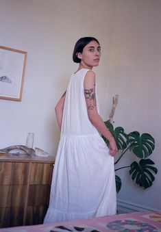 White linen sleeveless dress. Ruffled hem linen dress | Etsy Sleeveless Linen Dress, Linen Dress Women, Eggplant Color, In The Studio, Linen Women, Linen Dresses, Lithuania, Linen Dress, The Studio