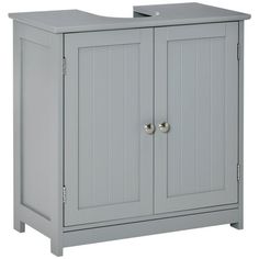 a gray cabinet with two doors and one drawer