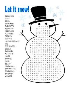 a snowman word search is shown with the words let it snow