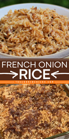 This easy-to-prepare French Onion Rice is so savory and tasty that it is perfect to satisfy your cravings. This easy side dish recipe only needs a few ingredients to make. Just dump everything in a pan and bake it in the oven. If you love onions, this awesome side dish to impress is perfect for you! White Rice Casserole Recipes, Rice Peppers And Onions, Different Ways To Cook Rice, Cheap Rice Dinners, French Onion Rice Recipe, Minute Rice Recipes Side Dish, Creamy Rice Recipes, Recipe Using French Onion Soup, Onion Soup Rice