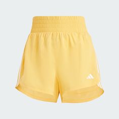 adidas Pacer Training 3-Stripes Woven High-Rise Shorts - Yellow | Women's Training | adidas US Yellow Adidas, Training Shorts, High Rise Shorts, Adidas Online, High Rise, Online Shop, Stripes, Adidas, Train