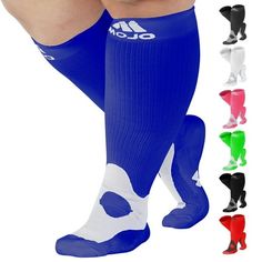 men's soccer socks with kneepads and over the calf sleeves in various colors