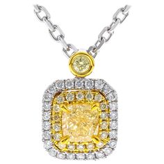 1/2 Carat Yellow Diamond 18 Karat Two-Tone Gold Pendant Necklace Yellow Diamond Jewelry, Yellow Diamonds, Bezel Set Diamond, Diamond Gold, Art Deco Diamond, Beautiful Necklace, Yellow Diamond, Drop Necklace, Gold Pendant Necklace