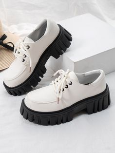 Casual Pointed Toe Chunky Platform Heels, Casual Pointed Toe Lace-up Faux Leather Shoes, Casual Faux Leather Lace-up Shoes With Pointed Toe, Casual Lace-up Platform Heels, Trendy Closed Toe Lace-up Shoes, White Round Toe Lace-up Shoes With Platform, Trendy Lace-up Shoes With Platform And Round Toe, Trendy Synthetic Lace-up Shoes With Round Toe, Casual Lace-up Synthetic Heels