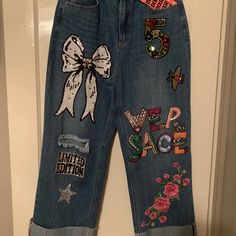 Cute, Sequin, Designed Jeans, School Spirit Jeans, Designed Jeans, Spirit Jeans, Wide Cuff Jeans, Senior Jeans, Cuff Jeans, Painted Jeans, Cuffed Jeans, Denim Collection