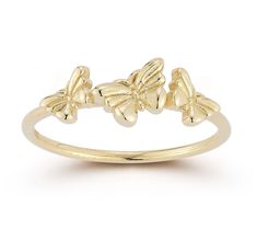 Add a touch of whimsical elegance to your look with the Triple Puffed Butterfly Station Ring. This charming piece features three-dimensional butterflies that seem to flutter around your finger, with the central butterfly showcasing a slightly larger design for an eye-catching effect. From Luminosa Gold. Rings Diamond, Stacking Rings, Three Dimensional, Diamond Rings, Gold Ring, Butterflies, Gold Rings, Jewelry Rings, Ring