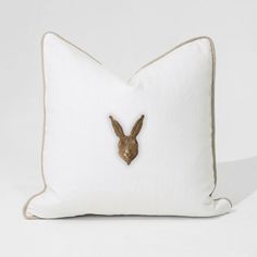 Bandhini Design House Lounge Cushion Creature Metal Rabbit Head White & Natural Lounge Cushion 55 x 55cm Natural Lounge, Rabbit Head, Gold Coast Australia, Lounge Cushions, French Seam, Gold Coast, Soft Furnishings, Hand Stitched, Hand Stitching