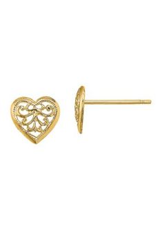 Belk & Co. Filigree Heart Post Earrings In 14K Yellow Gold. Shower your love on her with these enchanting heart stud earrings. Artistically crafted from 14K yellow gold, these elegant earrings showcases filigree design with high polished finish for eternal shine. Secured with post an push back closures, these earrings are sure to light up her mood. Elegant Filigree Jewelry For Valentine's Day, Gold Earrings For Valentine's Day Formal, Gold Earrings For Valentine's Day Formal Occasion, Formal Gold Earrings For Valentine's Day, 14k Gold Heart Pierced Earrings, 14k Gold Round Heart Pierced Earrings, Elegant Open Heart Filigree Jewelry, Classic Gold Heart Earrings For Formal Occasions, 14k Gold Filigree Earrings For Anniversary