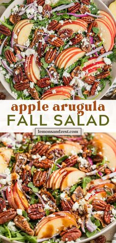 an apple salad with pecans, apples and feta cheese