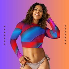 Elevate your style game with this must-have long sleeve crop top! Perfect for both leisure outings and athletic activities, it's designed to offer the best of both worlds. Made with a comfortable 19% Lycra blend, this top promises flexibility and durability. The trendy cropped fit flatters every figure, while the tear-away care label ensures zero itchiness or discomfort. Ideal for fitness enthusiasts, fashion-forward ladies, or casual days out. * Fabric composition in Europe: 88% recycled polyes Long Sleeve Stretch Crop Top, Long Sleeve Crop Top With Thumbholes For Fall, Trendy Long Sleeve Cropped Sweater For Summer, Trendy Long Sleeve Cropped Sweater For Spring, Trendy Stretch Long Sleeve Crop Top, Trendy Stretch Cropped Long Sleeve Top, Stretch Long Sleeve Crop Top With Thumbholes, Long Sleeve Stretch Crop Top With Thumbholes, Stretch Long Sleeve Trendy Crop Top