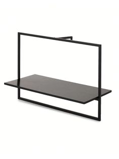 a black shelf with two shelves on each side