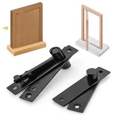 an assortment of different types of wooden doors and hardware on a white background with clippings