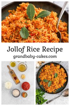 collage of different types of rice with text overlay that reads jollof rice recipe