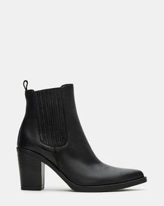 ADLER Black Leather Pointed Toe Ankle Boot | Women's Booties – Steve Madden 2024 Clothes, Trendy Block Heels, Pointed Boots, Booties For Women, Women's Booties, Steve Madden Store, 3 Inch Heels, Designer Boots, Womens Boots Ankle