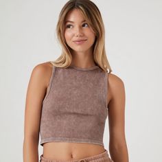 Nwt, Size M/L. A Seamless Knit Tank Top Featuring An Allover Mineral Wash, Round Neckline, And Cropped Hem. - 96% Nylon, 4% Spandex Casual Brown Cropped Tank Top, Spring Beige Top With Seamless Construction, Spring Beige Tops With Seamless Construction, Trendy Seamless Brown Tank Top, Trendy Ribbed Brown Tank Top, Trendy Brown Ribbed Tank Top, Chic Seamless Brown Crop Top, Chic Brown Seamless Crop Top, Brown Ribbed Sleeveless Crop Top