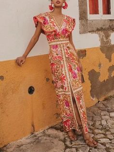 Stylish Maxi Dress, Midi Dress Elegant, Loose Clothing, Fall Winter Dresses, Split Maxi Dress, Moda Boho, Weave Style, Loose Outfit, Butterfly Sleeves