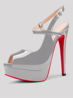 150mm Women's Stiletto High Heels Open Toe Sandals Red Bottom Platform So Jenlove Patent Shoes Party Heels, Red Bottom, Womens Stilettos, Patent Shoes, Business Wear, Shoe Boot Sandals, White Heels, Synthetic Materials, Red Bottoms