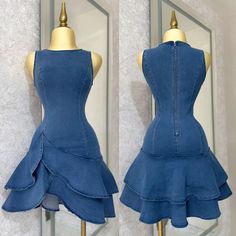 Denim Gown Jean Dresses, Short Blue Dress Casual, Summer Classy Outfits, Short Dress Ideas, Jean Gown, Diy Denim Dress, Denim Dress Outfit Ideas, Denim Gown, Short Denim Dress