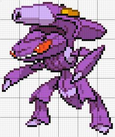 the pixel art work is done in purple and orange