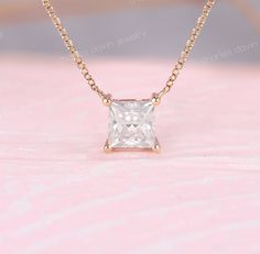 14K Gold Princess Cut Moissanite Necklace, Square Diamond Pendant, Solitaire Necklace, Minimalist Bridal Necklace, Minimal Wedding Choker ✧･ﾟ: *✧･ﾟ:* Welcome to Charles Davin Jewelry*:･ﾟ･ﾟ✧ Moissanite - a gemstone known to bring in luck in someone's life, the user can give off a look of elegance. You can give your special someone luck whilst showing your love to them. ✶Material: 10K/ 14K/ 18K ✶Main Stone: Princess Cut Moissanite; Approx. 0.5ct, 4.5mm-1 ✶Side Stone: ✶Color: D Colorless ✶Clarity: Luxury Square Pendant Solitaire Necklace With Diamond Cut, Rose Gold Diamond Solitaire Necklace For Wedding, Rose Gold Brilliant Cut Solitaire Necklace For Wedding, White Gold Bridal Necklace With Vvs Clarity For Weddings, Bridal White Gold Necklace With Vvs Clarity For Wedding, Rose Gold Solitaire Necklace For Wedding, Wedding Bridal Necklace With Vvs Clarity Round Cut, Classic Bridal Necklace With Vvs Clarity, Wedding Diamond Necklace With Single Diamond