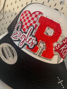 Trucker Hat With Letter Patch, Patch Trucker Hat Ideas, Diy Trucker Hat With Patches, Trucker Hat With Letter Patch, One Size Fits Most, Custom Patch Trucker Hats, Custom Snapbacks, College Hats, Hat Bar, Dope Hats