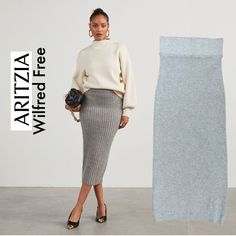 Aritzia Wilfred Free Ribbed Knit Midi Pencil Sweater Skirt Bodycon Bandage Style Color Gray Size M Brand New Without Tag Midi Length Measurements Shown In Photos Thick And High Quality Yarn Made In Italy Pull On Neutral, Modern Minimalist And Quiet Luxury Style Stock Photos Are For Styling Ideas Only. See Other Pictures For More Details On The Item For Sale. Tags: Engagement Photoshoot, Wedding Guest Red Carpet , Cocktail Party, Special Events, Date Nights Derby, Black Tie, Wine Tasting, Holiday Affordable Trendy Pencil Skirt, Luxury Skirt For Women's Date Night, Knitted Pencil Skirts, Pencil Skirt With Boots Midi, Luxury Casual Pencil Skirt For Spring, Business Casual Knit Skirt, Pencil Skirt Cold Weather, Tight Midi Skirts, Satin Midi Skirt Snowy