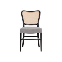 The dining chair is a collection of classic and modern styles. This eye-catchy chair features a backrest made of natural rattan with classic square cane webbing. In addition to that classic touch, it has plush seating in grey boucle upholstery for extra comfort. Black solid oak legs complete the look by adding sturdiness and elegance to this design. No assembly is required and it also comes in white boucle. Bayou Breeze Upholstery Color: Gray | Bayou Breeze Lyssa Dining Chair 35.75 H x 20.25 W x Cane Webbing, Chair Wood, Wood Dining Chairs, Upholstered Fabric, Kitchen & Dining Chairs, Grey Chair, Black Solid, Kitchen Dining Room, Solid Oak