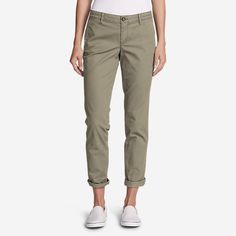 Women's Stretch Legend Wash Pants - Boyfriend | Eddie Bauer Fitted Cotton Pants With 5-inch Inseam, Versatile Mid-rise Bottoms For Elevated Casual Occasions, Elevated Casual Mid-rise Bottoms With Elastic Waistband, Comfortable Fitted Cotton Bottoms, Everyday Mid-rise Bottoms With Comfort Waistband, Non-stretch Solid Cotton Cargo Pants, Non-stretch Cotton Cargo Pants, Solid Tapered Leg Pants For Elevated Casual, Mid-rise Bottoms With Elastic Waistband For Elevated Casual