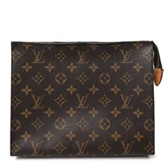 This is an authentic LOUIS VUITTON Monogram Toiletry Pouch 26. This handy travel accessory is crafted of traditional Louis Vuitton monogram on coated canvas. The pouch features a top overextended zipper that opens to a spacious beige leather-like interior. Luxury Monogram Canvas Pouch For Everyday Use, Luxury Travel Pouch With Zipper Closure, Travel Pouch In Brown Monogram Canvas, Luxury Monogram Canvas Pouch, Designer Brown Monogram Canvas Pouch, Brown Monogram Canvas Pouch For Travel, Travel Brown Monogram Canvas Pouch, Designer Monogram Canvas Rectangular Pouch, Brown Monogram Canvas Travel Pouch