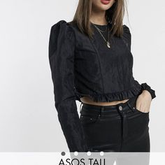 Size M. Never Worn. Brand New Black Satin Top For Fall, Long Sleeve Cropped Top, Blush Pink Blouse, Satin Set, Crop Top Dress, Asos Tops, Smock Top, Blouse Sleeveless, Rocker Chic