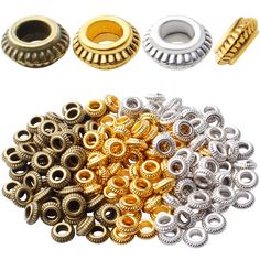 several different types of metal gears and nuts