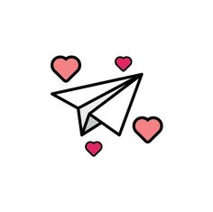 a paper airplane with hearts floating around it