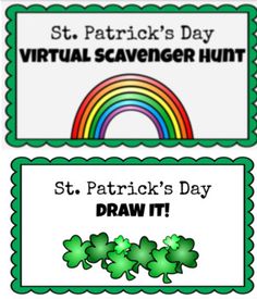 st patrick's day virtual scavenger hunt and draw it game for kids