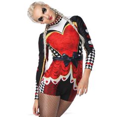 PRICES MAY VARY. Alexandra Collection Womens Queen of Hearts Performance Dance Costume Biketard Dye-Sublimated Performance Dance Leotard With Firm, Supportive Stretch Athletic Fit With Biketard Cut Dye-Sublimated Graphics Will Never Peel or Crack Made in the USA Alexandra Collection Womens Queen of Hearts Performance Dance Costume Biketard is the perfect costuming piece to add to your wardrobe to make sure all eyes are on you. With an athletic fit, dye-sublimated graphics that will never peel or Circus Costumes Women, Psychobilly Fashion, Aerial Costume, Heart Costume, Queen Of Hearts Costume, Detail Oriented, Dragon Costume, Circus Costume, Dance Leotards