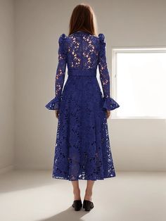 specification Lace Long Sleeve Dress For Casual Occasions, Elegant Fall Embroidered Midi Dress, Elegant Fall Midi Dress With Embroidery, Elegant Fall Midi Dress Embroidered, Elegant Embroidered Midi Dress For Casual Wear, Elegant Embroidered Midi Dress For Casual Occasions, Chic Embroidered Lace Dresses, Blue Long Sleeve Dress With Lace Sleeves, Blue Long Sleeve Dresses With Lace Sleeves