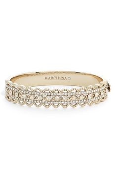 A treasure to wear and behold, a sparkling bangle is classic, glamorous and suitably luxe. 7 1/2" width Goldtone or hematite plate/glass Imported Filigree Bangle, Dreamy Dress, Marchesa, Womens Jewelry Bracelets, Shoes Jewelry, Gold Tones, Bangles, Wedding Rings, Sparkle