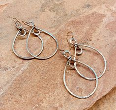 Hand-forged in Bronze with Bronze ear wires.  Approx. 1 1/2" x 2 3/4" long. Wire Wrapped Teardrop Hoop Earrings, Silver Small Hoop Teardrop Earrings With Ear Wire, Adjustable Teardrop Hoop Earrings With French Hook, Jewelry Earrings Hoops, Hand Forged, Ear Wires, Hippie Boho, Handmade Items, Jewelry Earrings