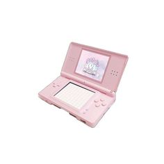 a pink nintendo wii game system sitting on top of a white surface with a hello kitty sticker on it's screen